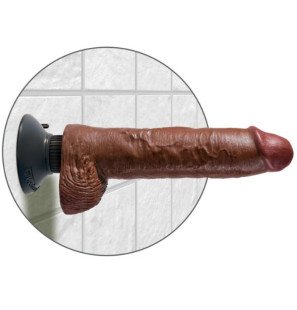 Vibrating dildo with testicles, 25,5 cm, brown – image 2