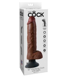 Vibrating dildo with testicles, 25,5 cm, brown – image 3