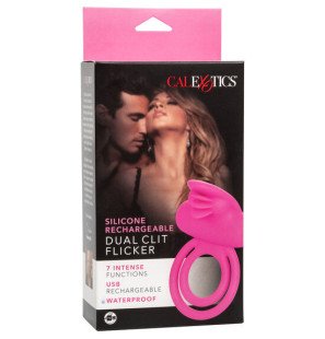 CalExotics Dual Clit Flicker, anneau pénien vibrant en silicone rose – photo 3