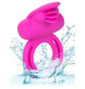 CalExotics Dual Clit Flicker, anneau pénien vibrant en silicone rose – photo 4