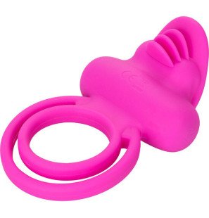 CalExotics Dual Clit Flicker, anneau pénien vibrant en silicone rose – photo 5