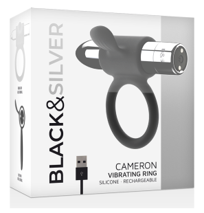 BLACK and SILVER Cameron Rechargeable Penis Ring, Silver – image 5