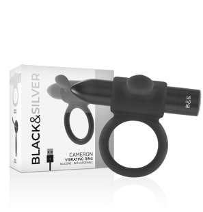 Cameron Black Rechargeable Vibrating Penis Ring in Black and Silver – image 2