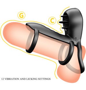 Pretty Love Jammy penis sleeve met 12 vibraties en oplaadbare siliconen tong – foto 1