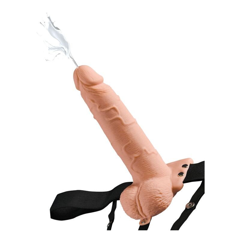 Regulowana realistyczna uprząż z penisem i tryskającymi jądrami, 19 cm – zdjęcie 1
