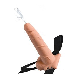 Regulowana realistyczna uprząż z penisem i tryskającymi jądrami, 19 cm – zdjęcie 3