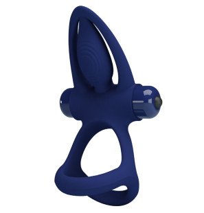 Vibrerende penisring met dubbele ring en blauwe stimulator – foto 1