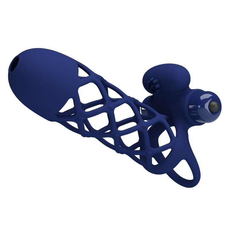 Pretty Love Giann anneau pénien vibrant avec gaine en silicone bleue – photo 1