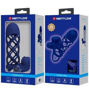 Pretty Love Giann anneau pénien vibrant avec gaine en silicone bleue – photo 7