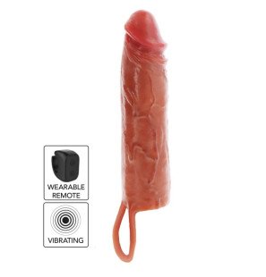 GET REAL Vibrating Silicone Penis Sleeve in Caramel 20 cm – image 1