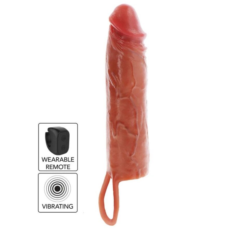 GET REAL Vibrating Silicone Penis Sleeve in Caramel 20 cm – image 1