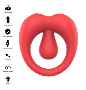 Wibrujący pierścień na penisa ze stymulatorem łechtaczki, czerwony, 6,6 cm – zdjęcie 2