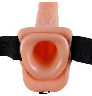 Hollow strap-on with balls, 17,8 cm, natural colour – image 5