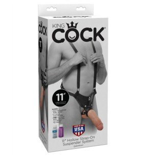 KING COCK strap-on z pustym w środku dildo 28 cm i cielistymi paskami – zdjęcie 2