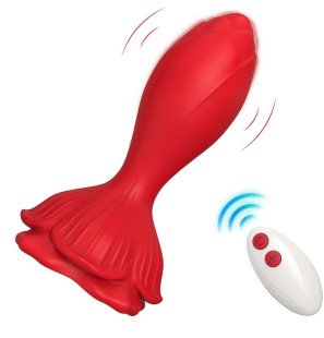 Vibromasseur rose avec petit plug anal et télécommande – photo 1