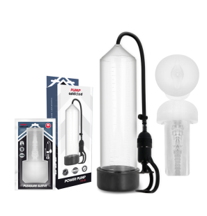 Przezroczysta pompka do penisa z masturbatorem RX5 firmy Pump Addicted 23 cm – zdjęcie 2