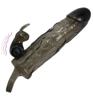 Realistic Penis Sleeve with Rabbit, 16,5 cm, Black – image 1