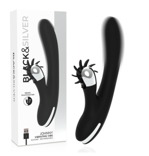 Vibromasseur rabbit rechargeable en silicone, noir et argent – photo 2