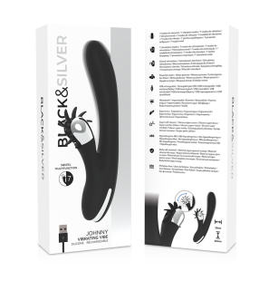 Vibromasseur rabbit rechargeable en silicone, noir et argent – photo 8