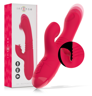 Aufladbarer multifunktionaler Rabbit-Vibrator mit Auf-und-ab-Bewegung und roter Zunge – Bild 1
