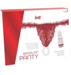 String brésilien rouge avec perles et lubrifiant à la fraise 50 ml – photo 1
