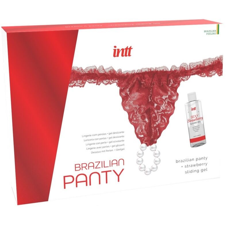 Rote Brazilian-Panty mit Perlen und Erdbeer-Gleitgel 50 ml – Bild 1