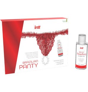 String brésilien rouge avec perles et lubrifiant à la fraise 50 ml – photo 2