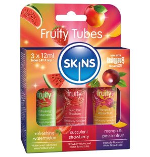 SKINS Fruity water-based lubricant set with three fruit flavours, 3 x 12 ml – image 1