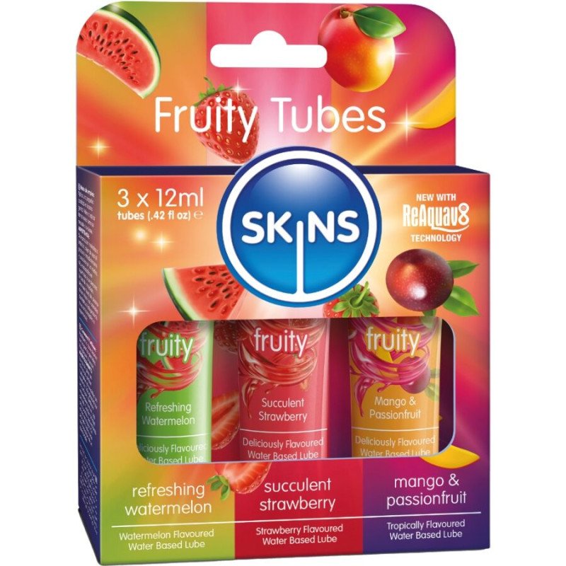 SKINS Fruity Gleitmittelset auf Wasserbasis mit drei Fruchtgeschmacksrichtungen, 3 x 12 ml – Bild 1