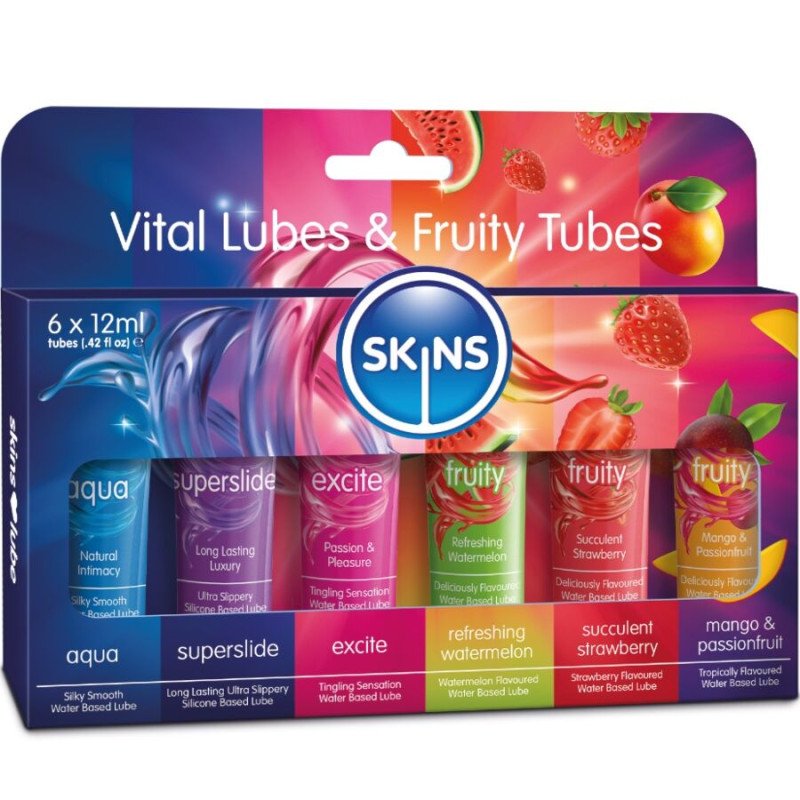 SKINS Vital en Fruity – lubrykant na bazie wody o smaku mango 6 x 12 ml – zdjęcie 1