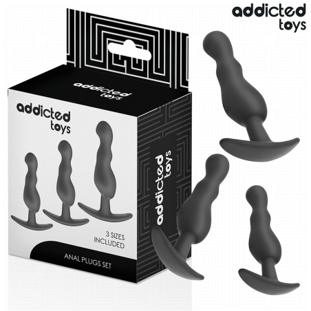 Addicted Toys Set mit 3 Analplugs aus Silikon in drei Größen