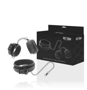 Halsband und Handfesseln aus veganem Leder mit Neoprenfutter