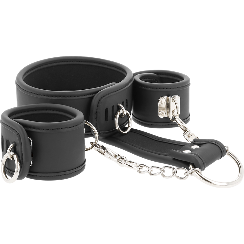 Vegan leren halsband en handboeien met neopreen voering