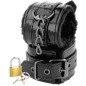 Adjustable black leather handcuffs with padlock – image 2