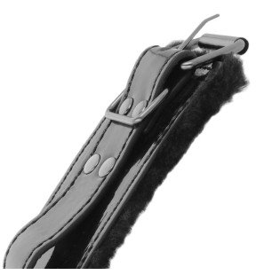 Adjustable black leather handcuffs with padlock – image 3