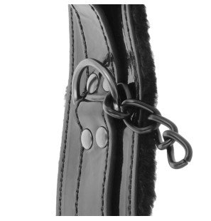 Adjustable black leather handcuffs with padlock – image 4
