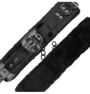 Adjustable black leather handcuffs with padlock – image 5