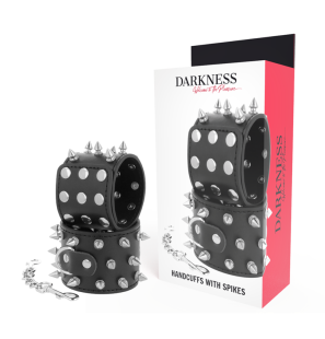Schwarze Handfesseln mit Spikes und Totenkopf-Knochenmotiv – Bild 1