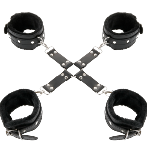 Black leather hand and foot cuffs for adults – image 2