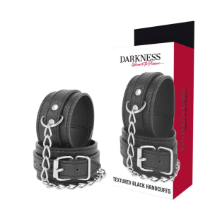 DARKNESS – czarne kajdanki o fakturze skóry – zdjęcie 1