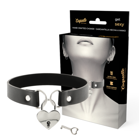 Vegan leren halsbandaccessoire met hart en sleutel, 40 cm