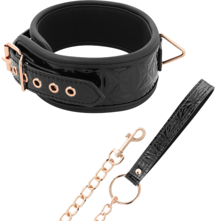 BEGME Black Edition halsband van vegan leer met neopreen voering en ketting