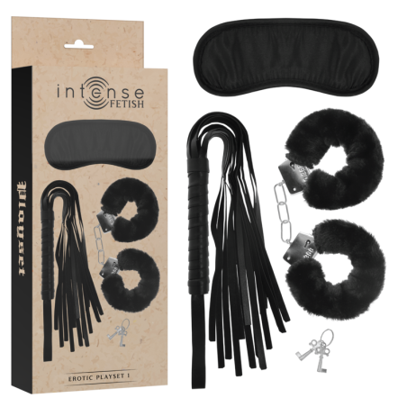 INTENSE FETISH bondageset met handboeien en vegan leren zweep