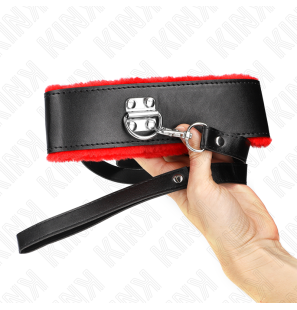 Rotes Lederhalsband mit verstellbarer Leine, 116 cm