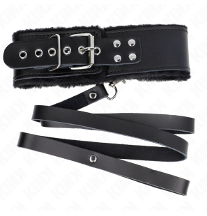 Black Leather Collar with Adjustable Lead 116 cm – image 5