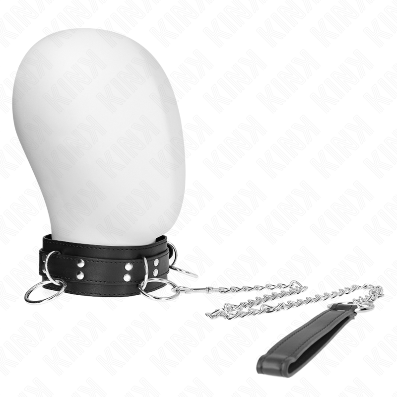 Bondage collar with three rings and 80 cm strap – image 1 Bondage collar with three rings and 80 cm strap – image 1