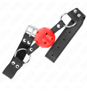 Verstelbare ball gag 4 cm met ademende opening en leren details – foto 2