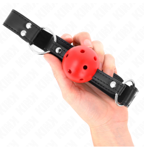 Verstellbarer Ballknebel 4 cm mit Atemöffnung und Lederdetails – Bild 4