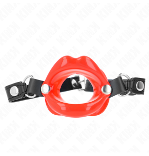 Adjustable lip gag with red leather strap 8 cm – image 1