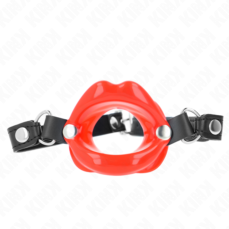 Adjustable lip gag with red leather strap 8 cm – image 1